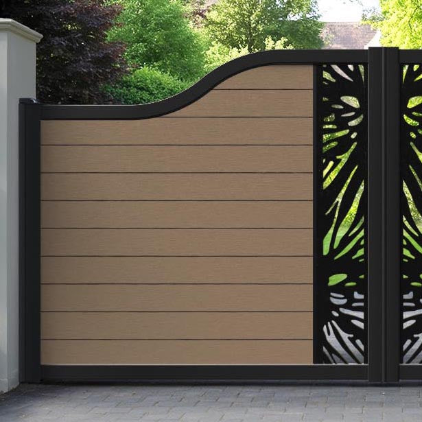 Fusion Poppy Curved Top Driveway Gate - Teak - Middle Screen