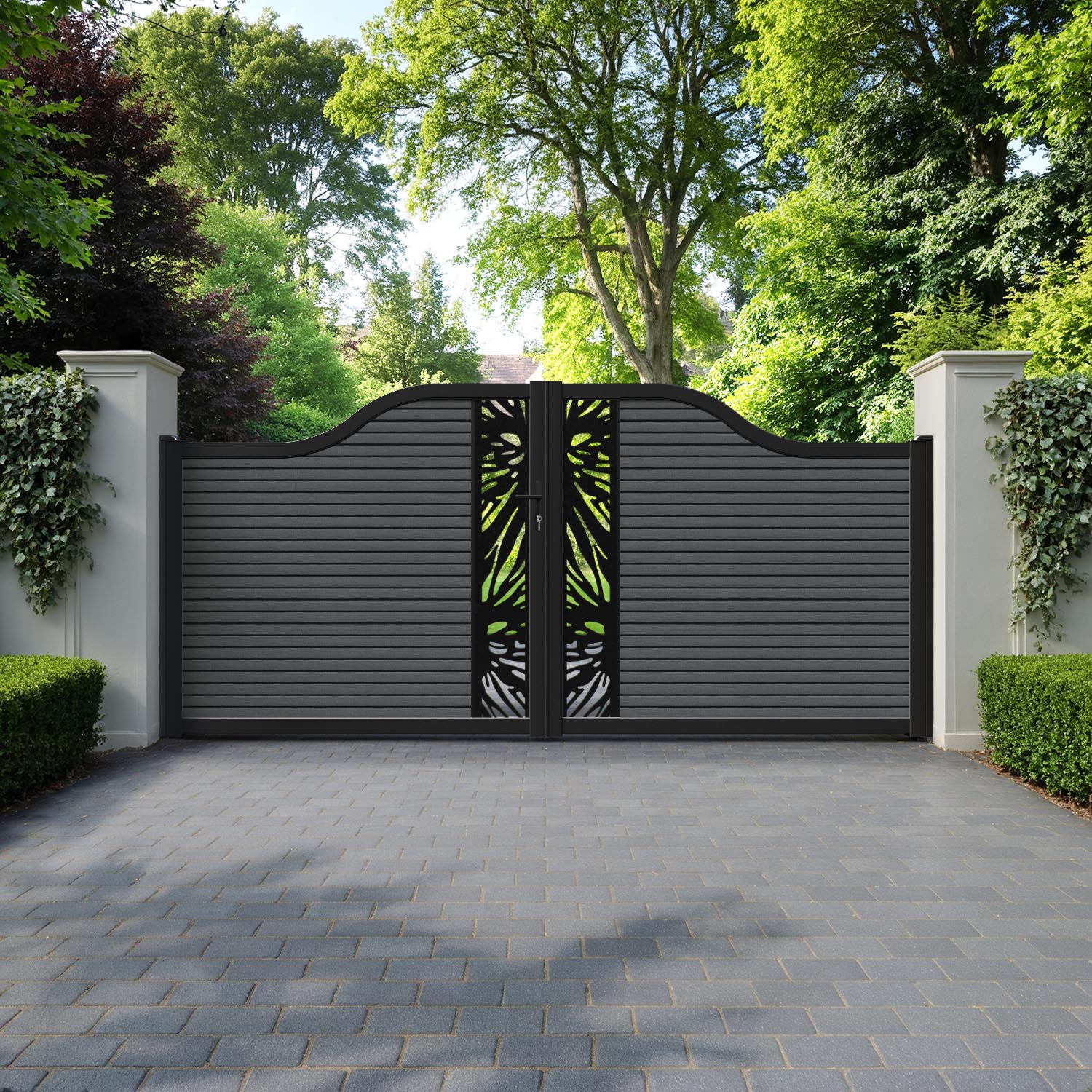 Hudson Poppy Curved Top Driveway Gate - Dark Grey - Middle Screen
