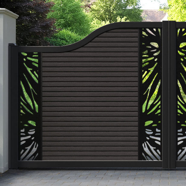 Hudson Poppy Curved Top Driveway Gate - Dark Oak - Middle & End Screen