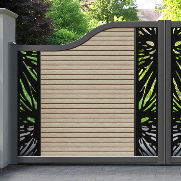 Hudson Poppy Curved Top Driveway Gate - Light Oak - Middle & End Screen