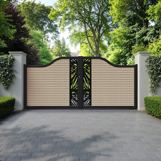 Hudson Poppy Curved Top Driveway Gate - Light Oak - Middle Screen