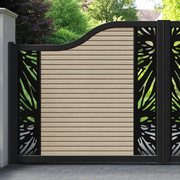 Hudson Poppy Curved Top Driveway Gate - Light Oak - Middle & End Screen