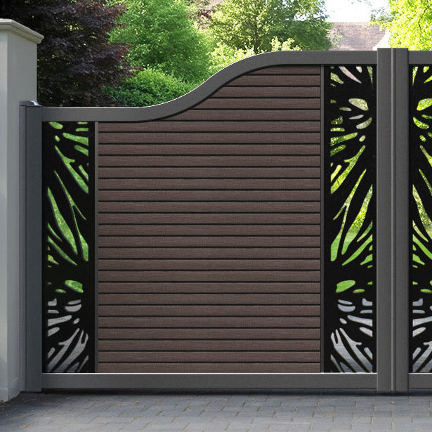 Hudson Poppy Curved Top Driveway Gate - Mid Brown - Middle & End Screen