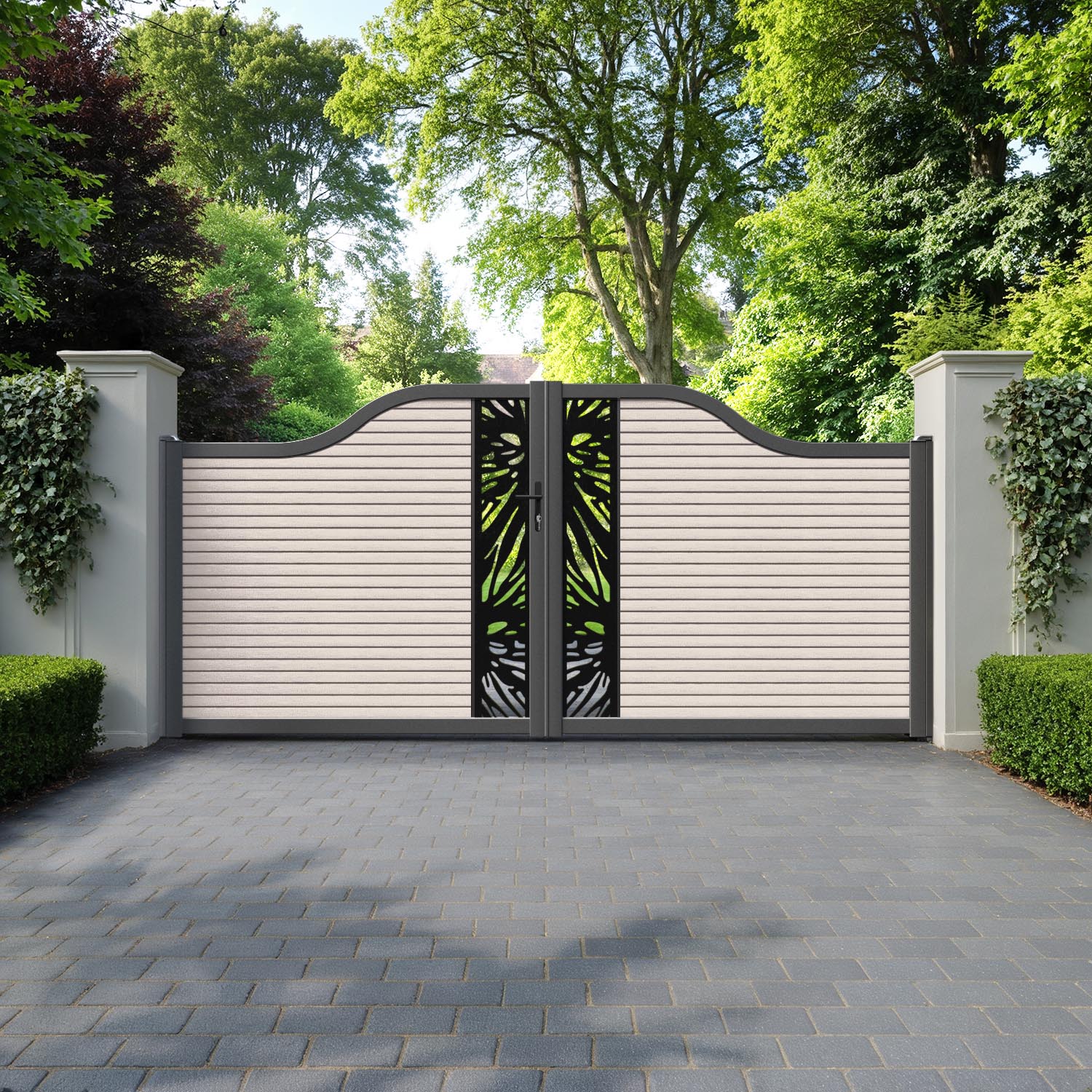Hudson Poppy Curved Top Driveway Gate - Mid Stone - Middle Screen