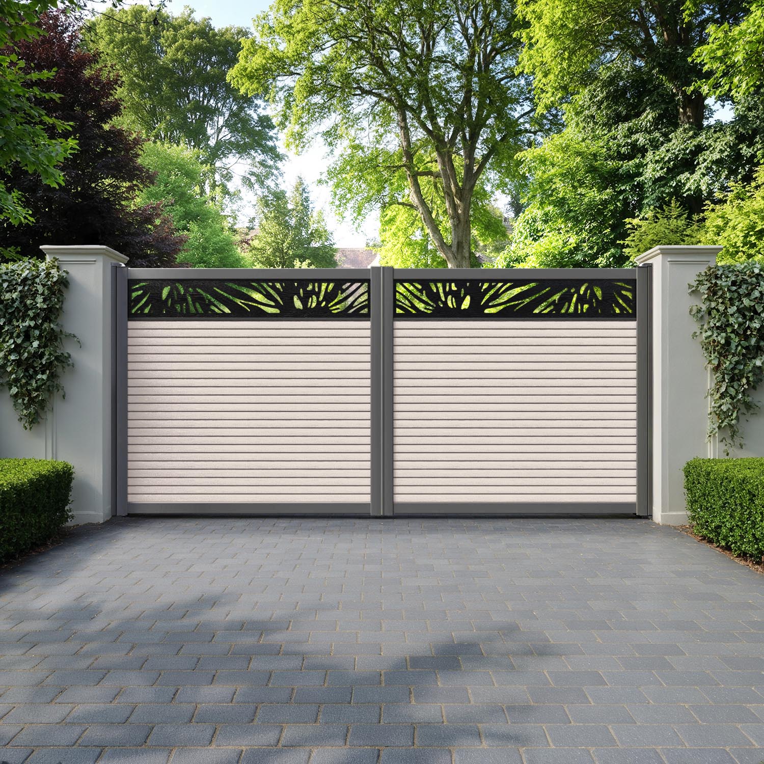 Hudson Poppy Straight Top Driveway Gate - Mid Stone - Top Screen
