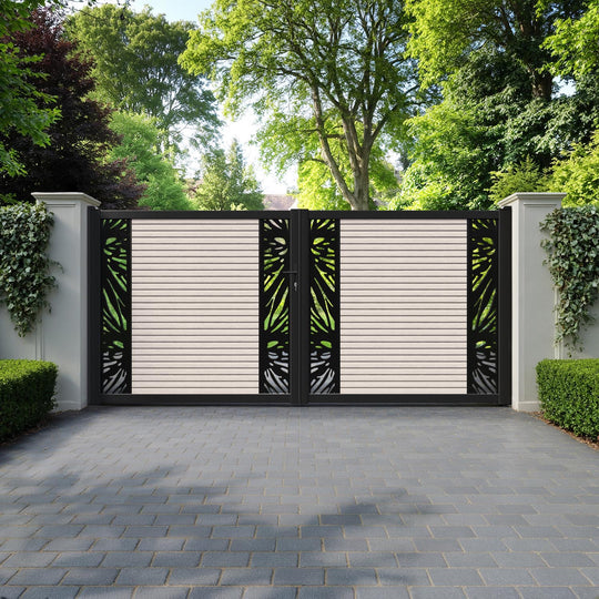 Hudson Poppy Straight Top Driveway Gate - Mid Stone - Middle & End Screen