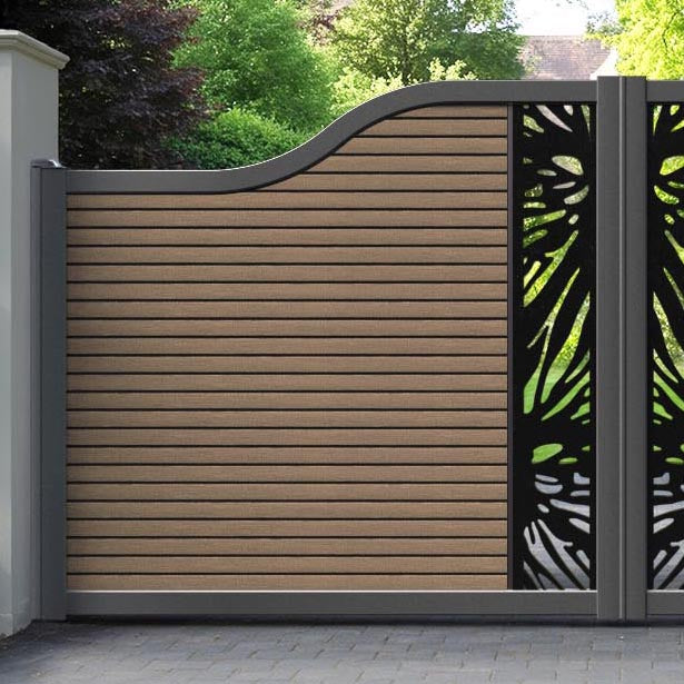 Hudson Poppy Curved Top Driveway Gate - Teak - Middle Screen