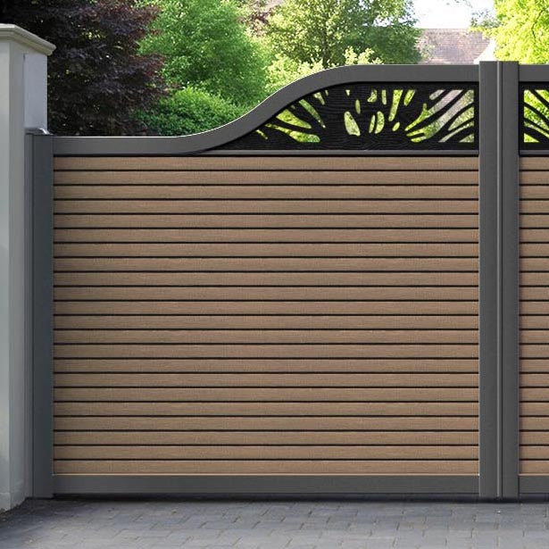 Hudson Poppy Curved Top Driveway Gate - Teak - Top Screen