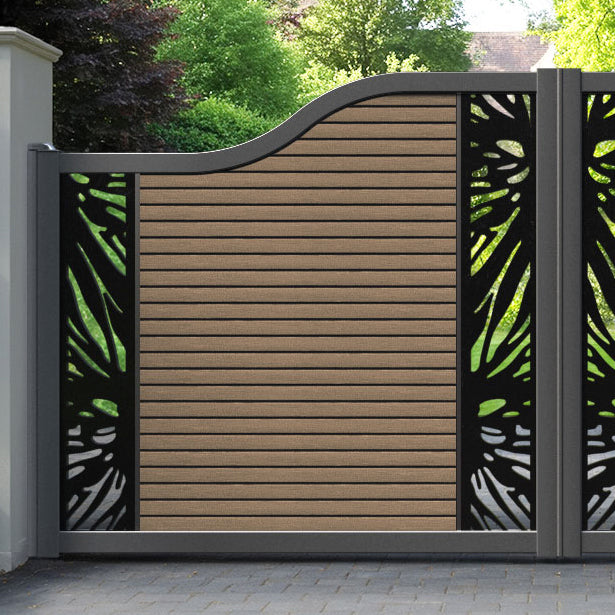 Hudson Poppy Curved Top Driveway Gate - Teak - Middle & End Screen