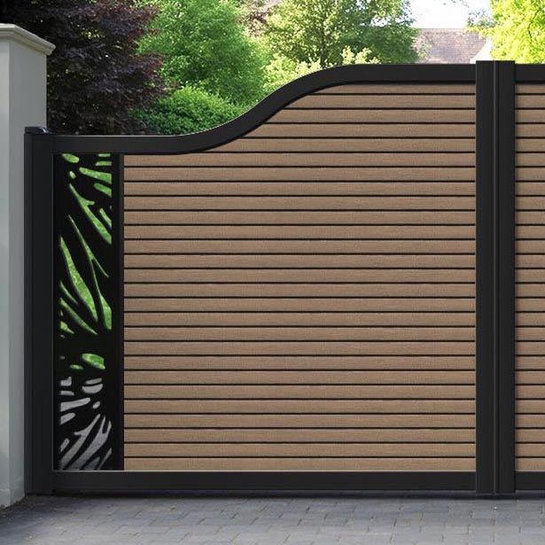 Hudson Poppy Curved Top Driveway Gate - Teak - End Screen