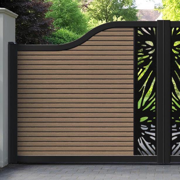 Hudson Poppy Curved Top Driveway Gate - Teak - Middle Screen