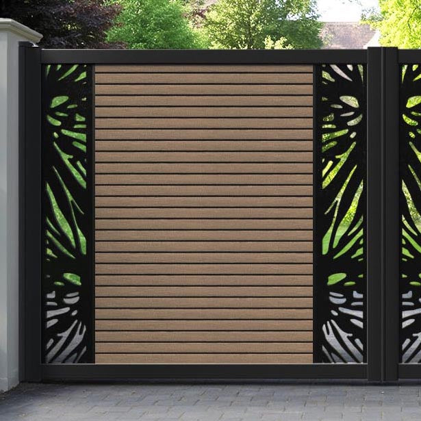 Hudson Poppy Straight Top Driveway Gate - Teak - Middle & End Screen