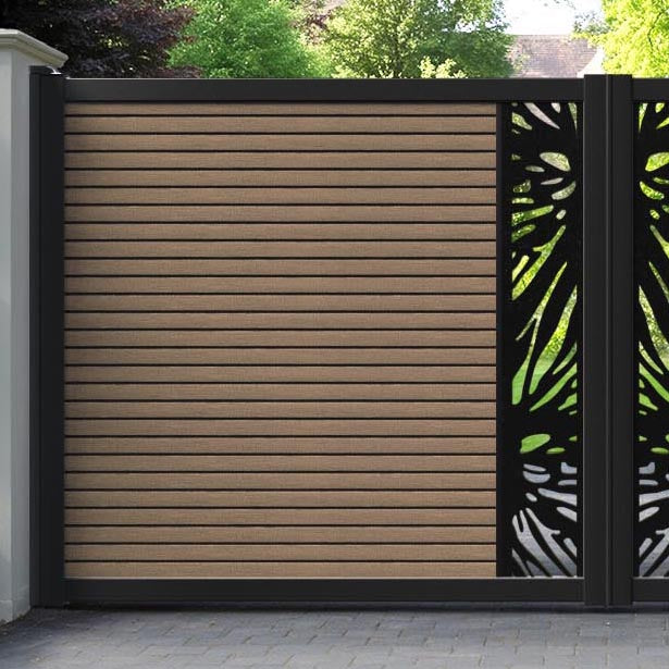 Hudson Poppy Straight Top Driveway Gate - Teak - Middle Screen