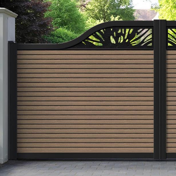 Hudson Poppy Curved Top Driveway Gate - Teak - Top Screen