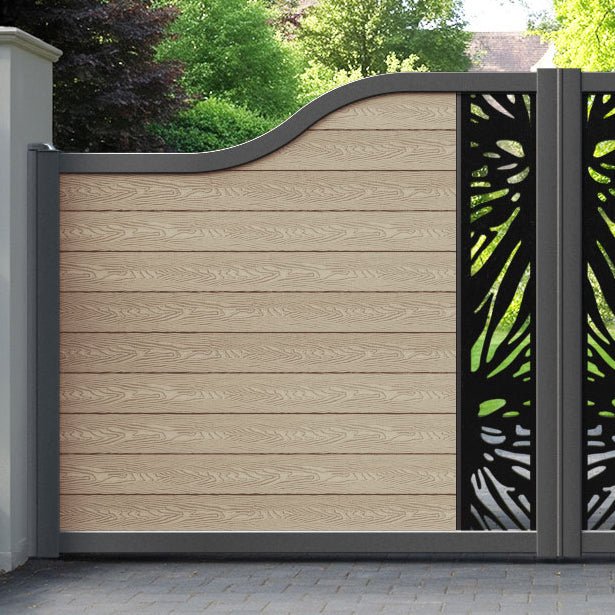 Classic Poppy Curved Top Driveway Gate - Light Oak - Middle Screen