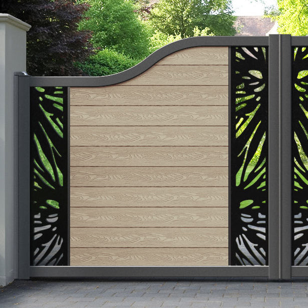 Classic Poppy Curved Top Driveway Gate - Light Oak - Middle & End Screen
