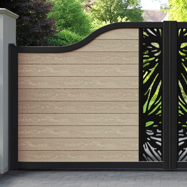 Classic Poppy Curved Top Driveway Gate - Light Oak - Middle Screen