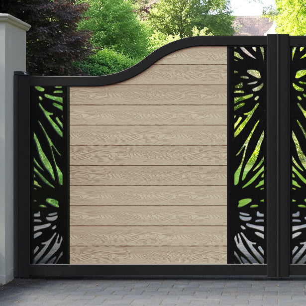 Classic Poppy Curved Top Driveway Gate - Light Oak - Middle & End Screen