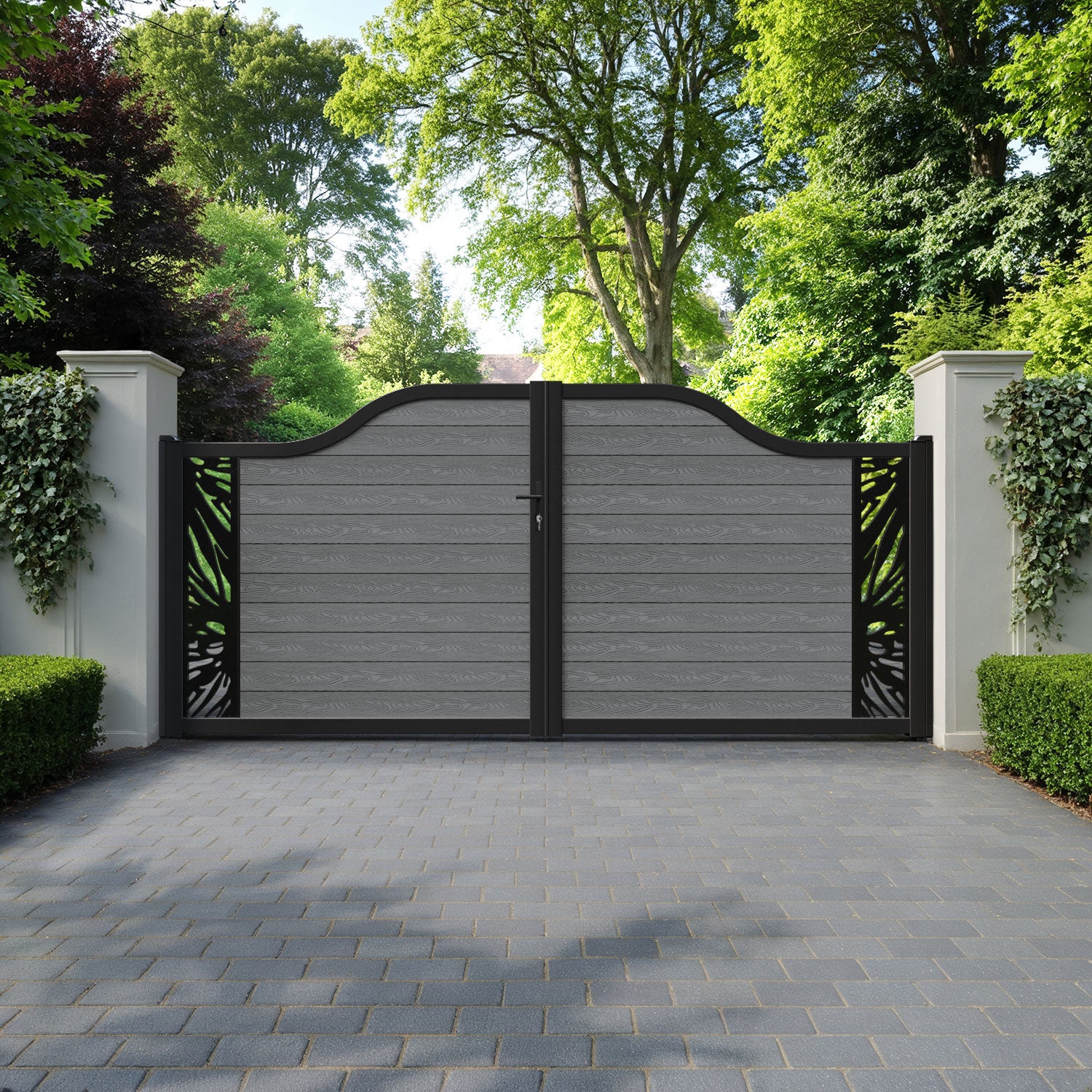 Classic Poppy Curved Top Driveway Gate - Mid Grey - End Screen
