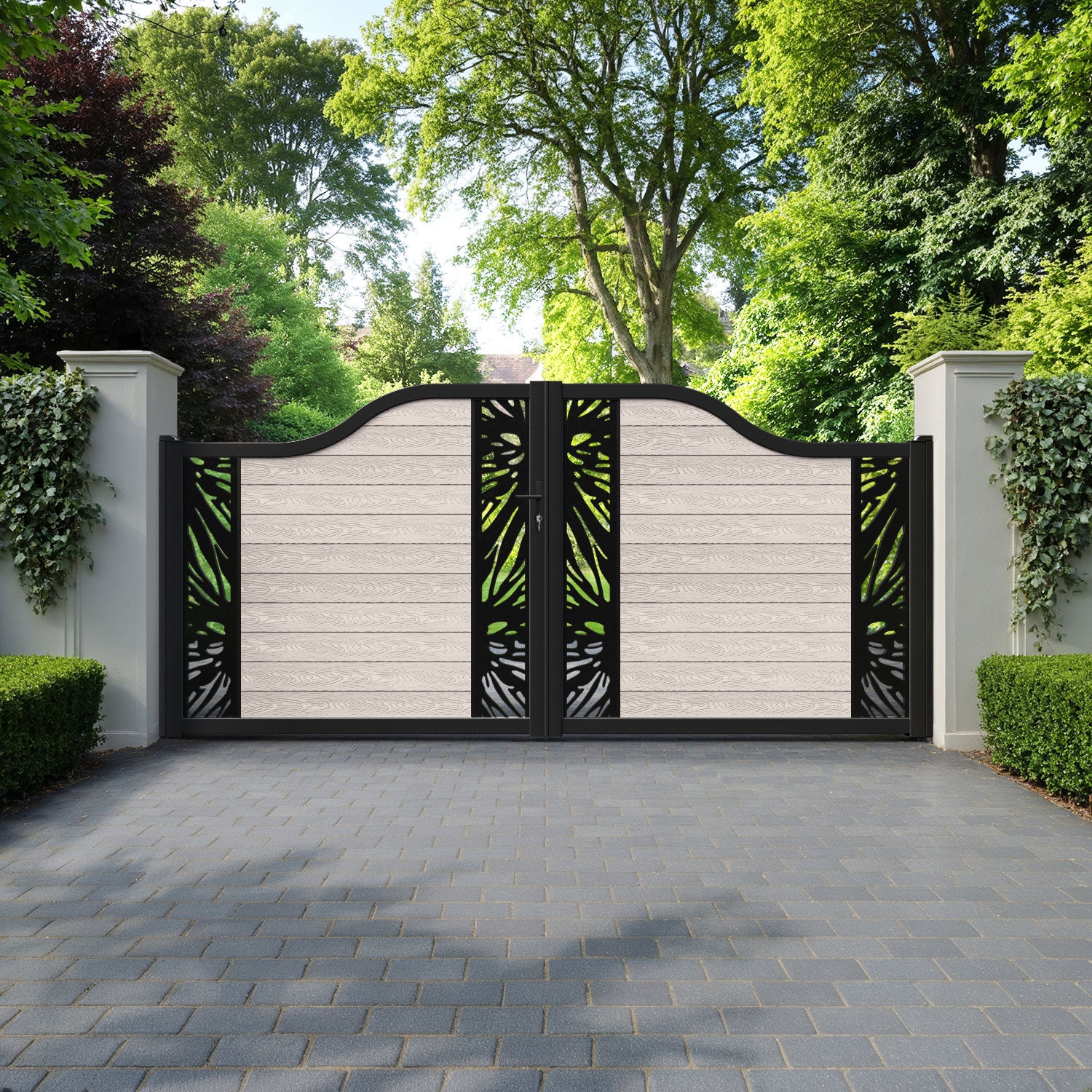 Classic Poppy Curved Top Driveway Gate - Mid Stone - Middle & End Screen