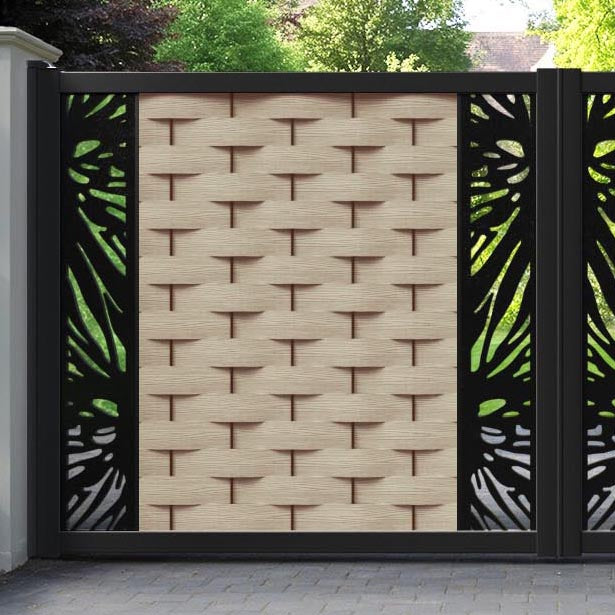 Ripple Poppy Straight Top Driveway Gate - Light Oak - Middle & End Screen