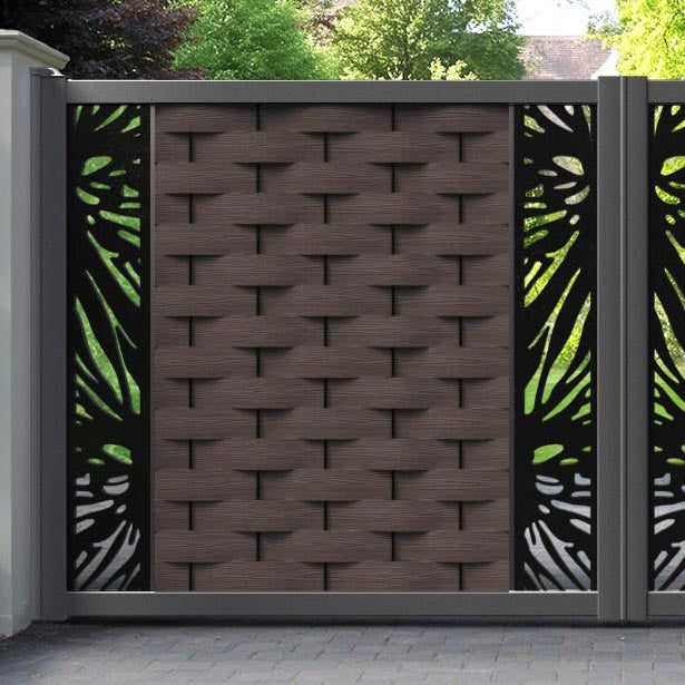 Ripple Poppy Straight Top Driveway Gate - Mid Brown - Middle & End Screen