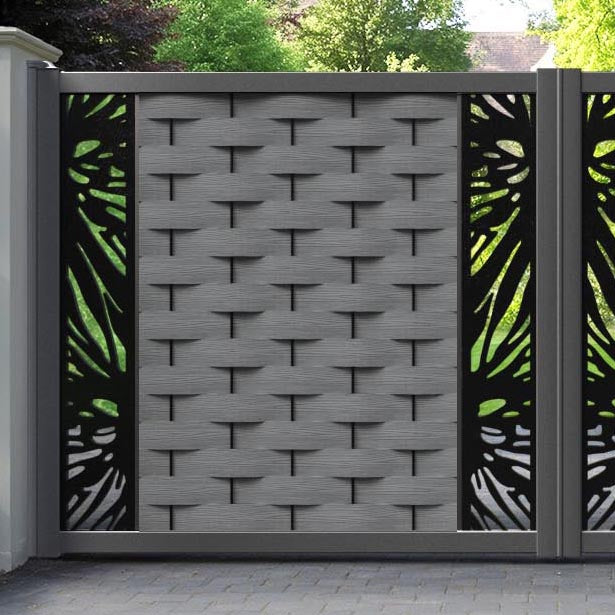 Ripple Poppy Straight Top Driveway Gate - Mid Grey - Middle & End Screen