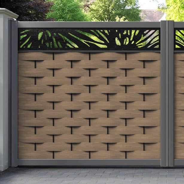 Ripple Poppy Straight Top Driveway Gate - Teak - Top Screen