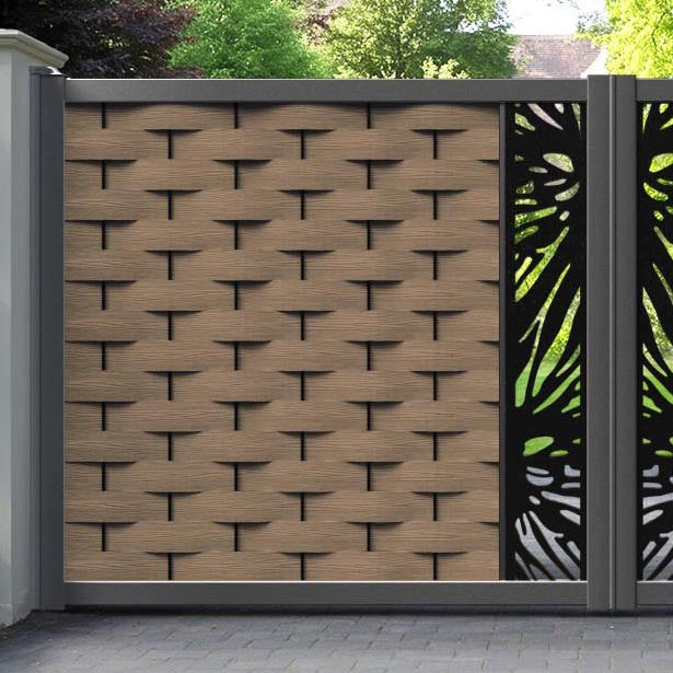 Ripple Poppy Straight Top Driveway Gate - Teak - Middle Screen