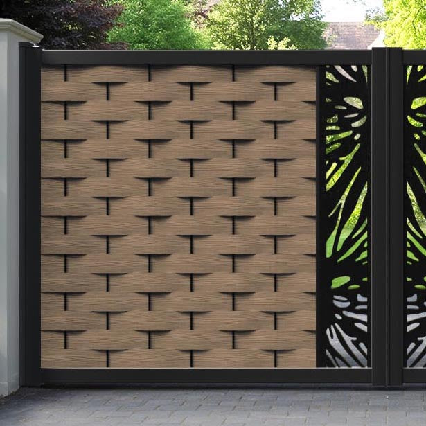 Ripple Poppy Straight Top Driveway Gate - Teak - Middle Screen