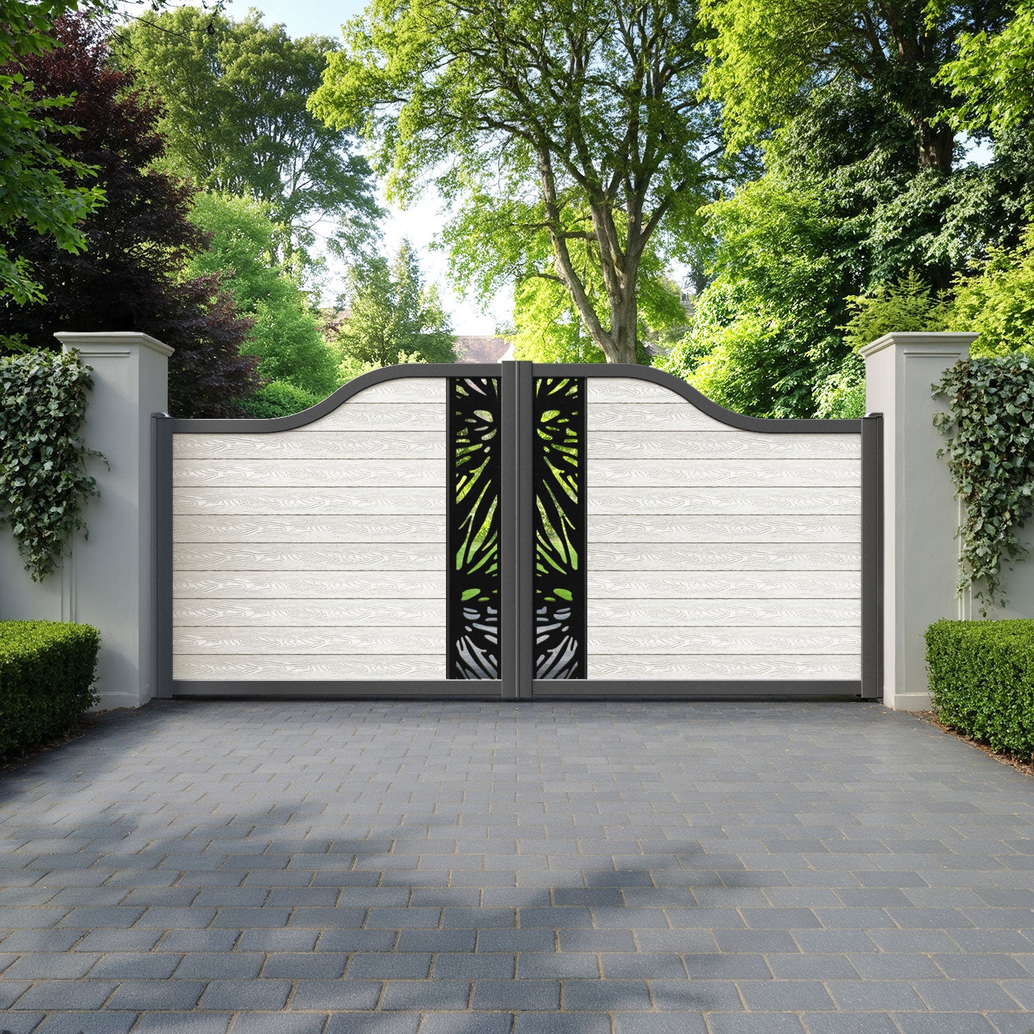 Classic Poppy Curved Top Driveway Gate - Light Stone - Middle Screen