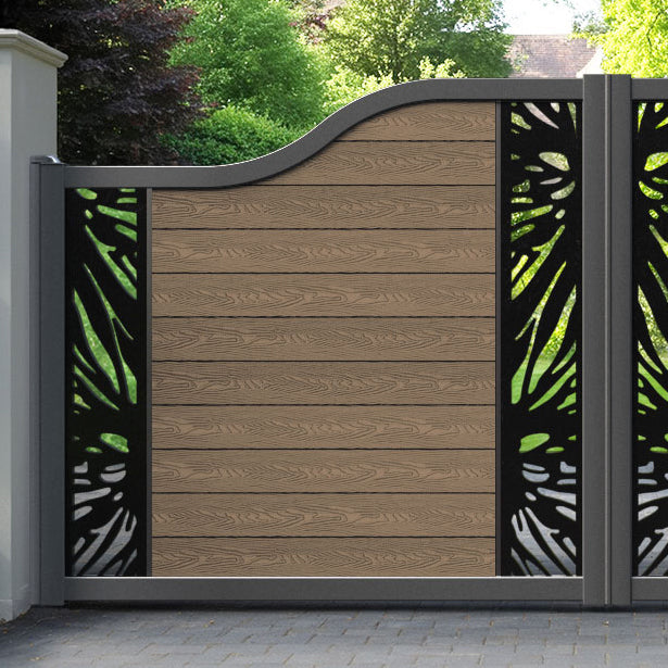 Classic Poppy Curved Top Driveway Gate - Teak - Middle & End Screen