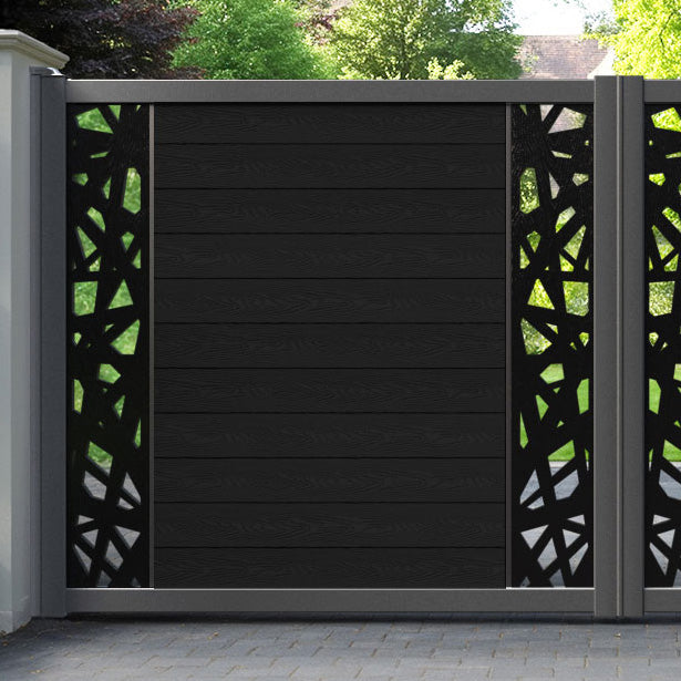Classic Prism Straight Top Driveway Gate - Black - Middle & End Screen