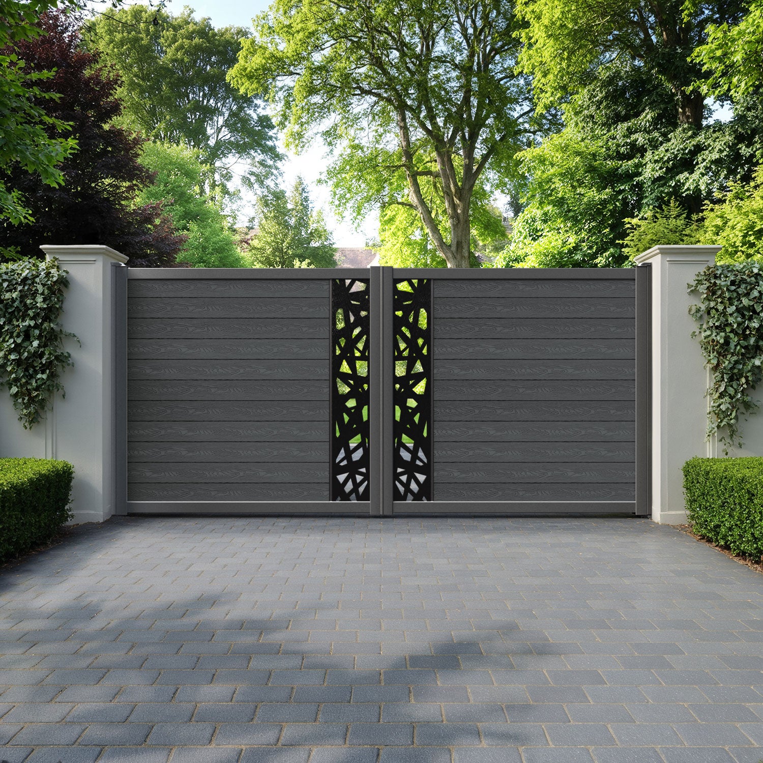 Classic Prism Straight Top Driveway Gate - Dark Grey - Middle Screen
