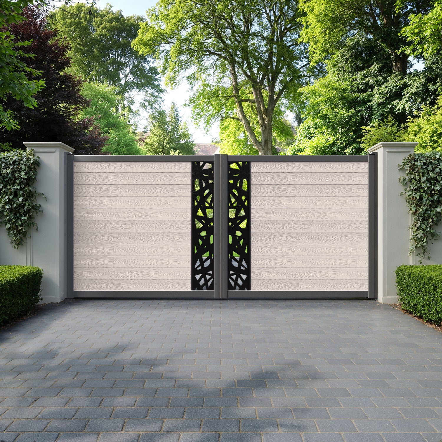 Classic Prism Straight Top Driveway Gate - Mid Stone - Middle Screen