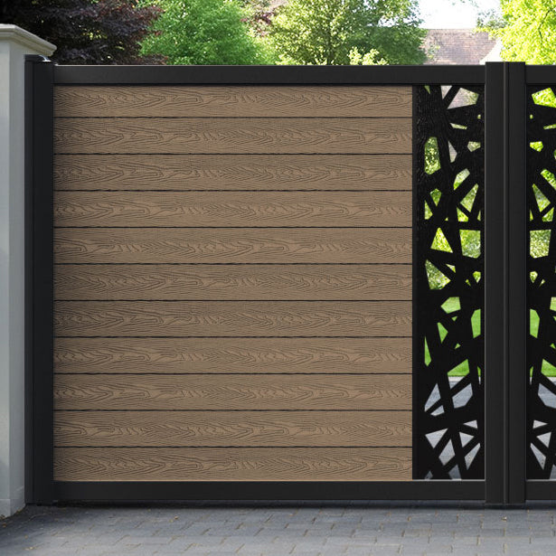 Classic Prism Straight Top Driveway Gate - Teak - Middle Screen