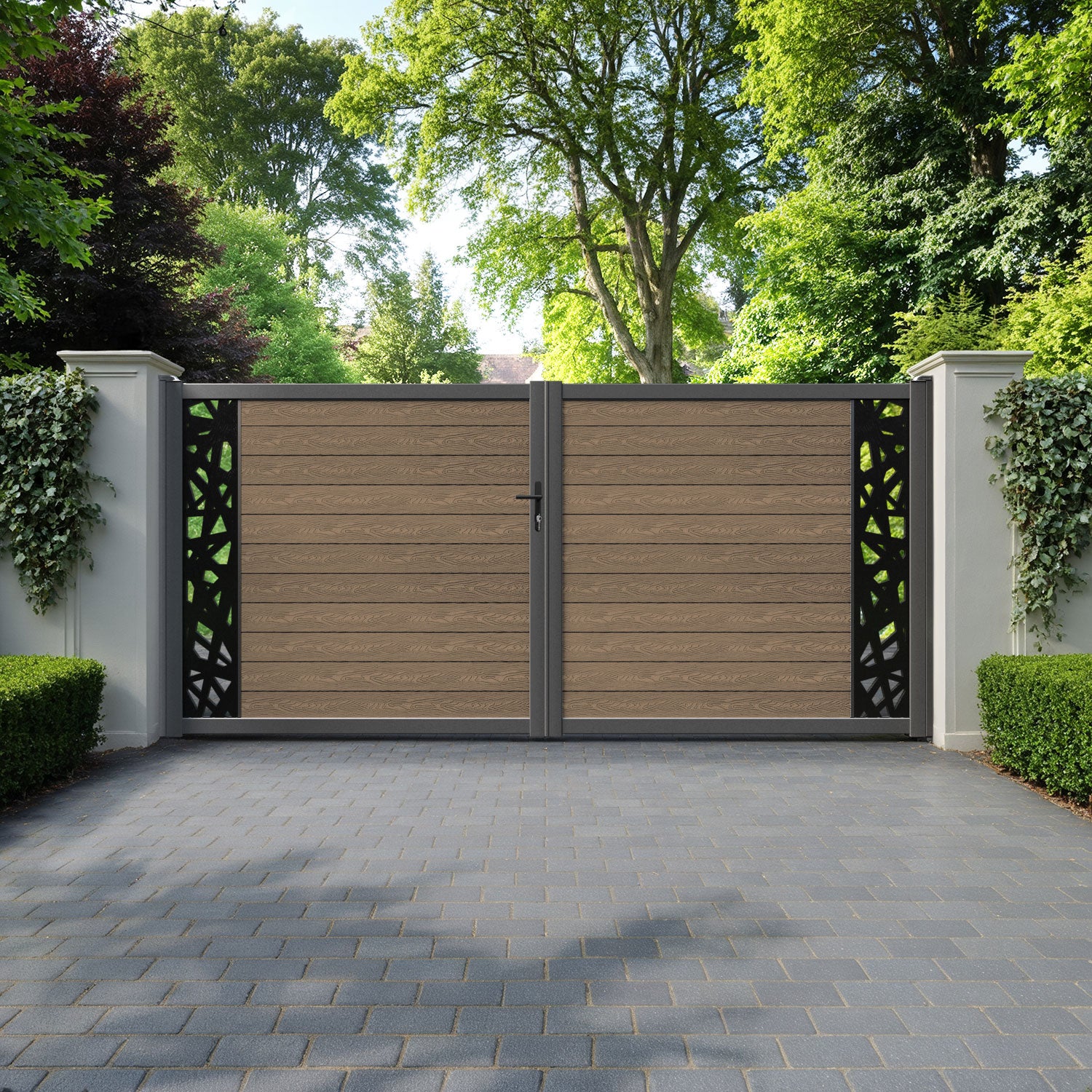 Classic Prism Straight Top Driveway Gate - Teak - End Screen