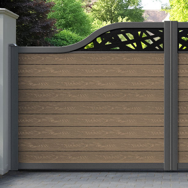 Classic Prism Curved Top Driveway Gate - Teak -  Top Screen