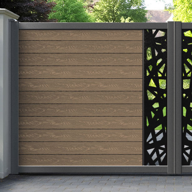 Classic Prism Straight Top Driveway Gate - Teak - Middle Screen