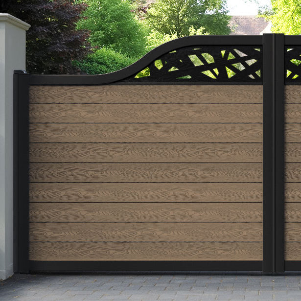 Classic Prism Curved Top Driveway Gate - Teak -  Top Screen