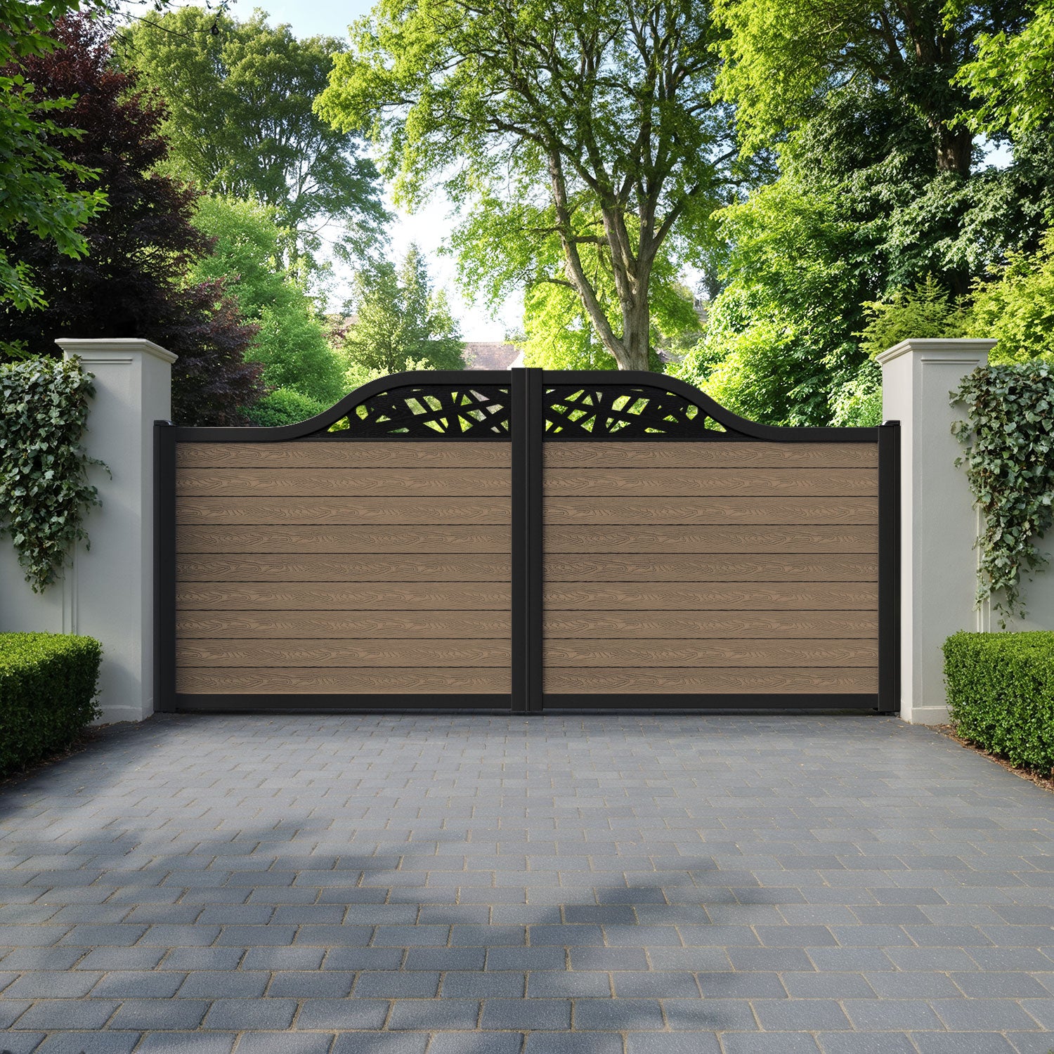 Classic Prism Curved Top Driveway Gate - Teak -  Top Screen