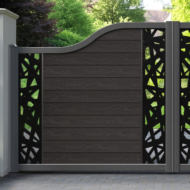 Classic Prism Curved Top Driveway Gate - Dark Oak - Middle & End Screen