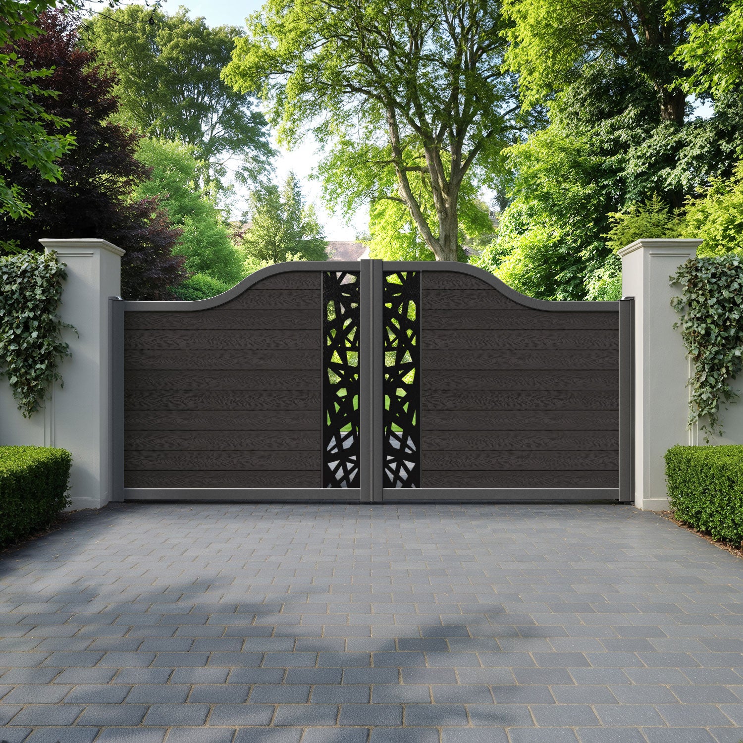 Classic Prism Curved Top Driveway Gate - Dark Oak - Middle Screen