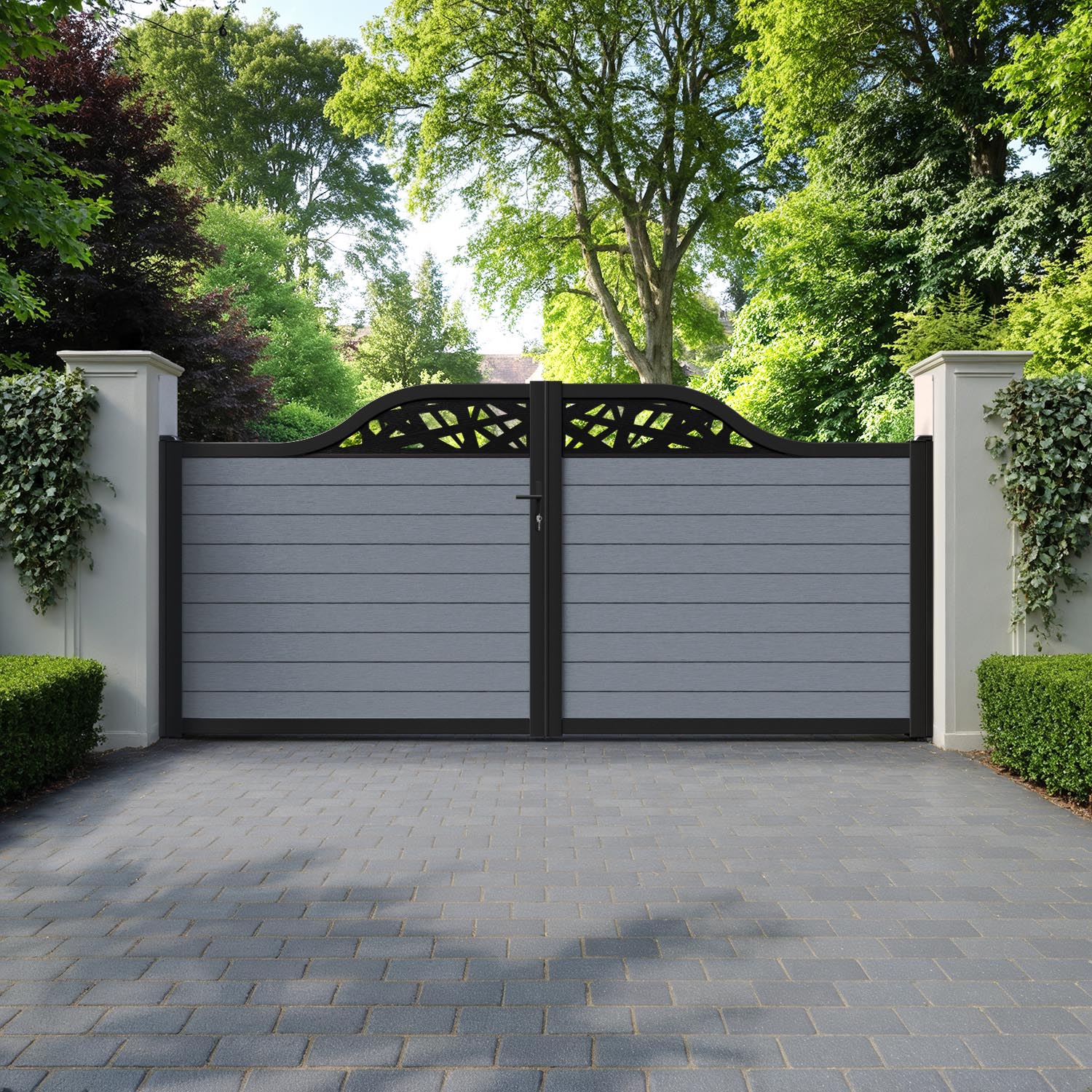 Fusion Prism Curved Top Driveway Gate - Anthracite - Top Screen
