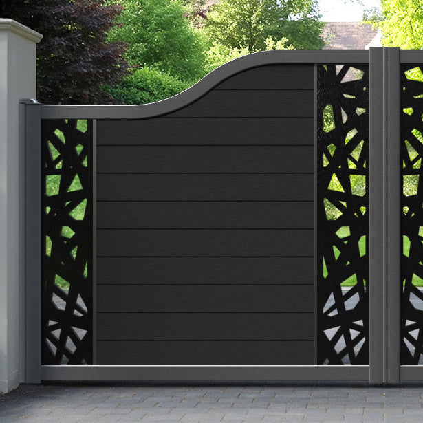 Fusion Prism Curved Top Driveway Gate - Black - Middle & End Screen