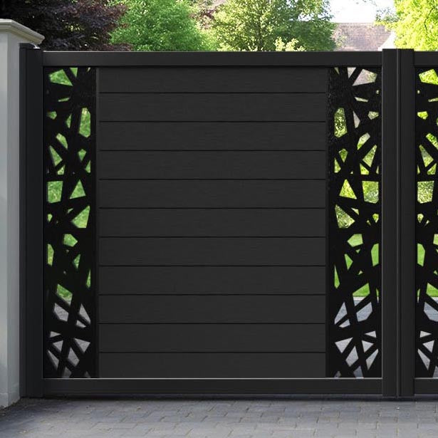 Fusion Prism Straight Top Driveway Gate - Black - Middle & End Screen
