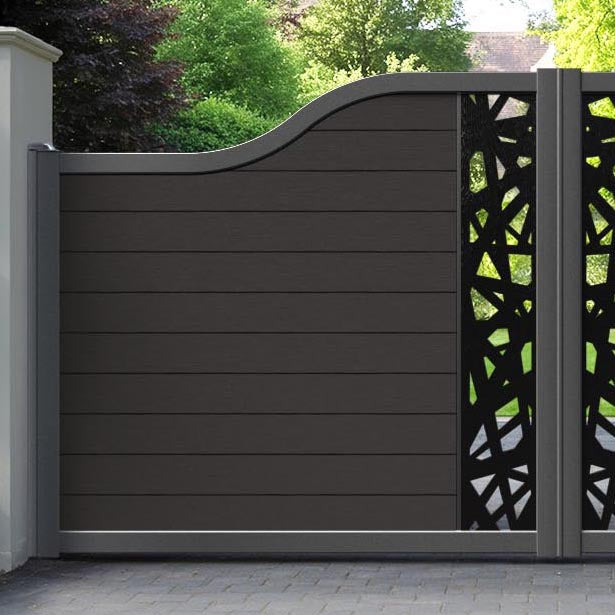 Fusion Prism Curved Top Driveway Gate - Dark Oak - Middle Screen