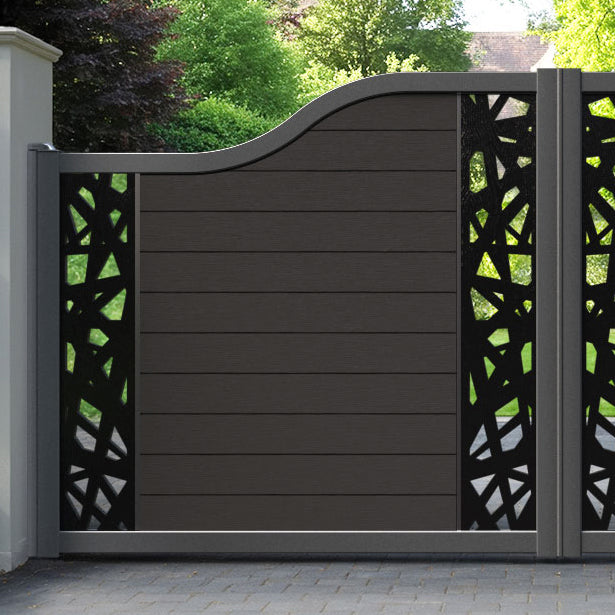 Fusion Prism Curved Top Driveway Gate - Dark Oak - Middle & End Screen