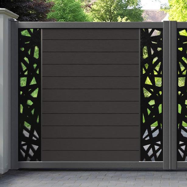 Fusion Prism Straight Top Driveway Gate - Dark Oak - Middle & End Screen
