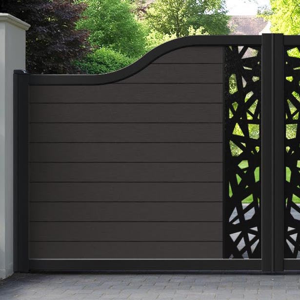 Fusion Prism Curved Top Driveway Gate - Dark Oak - Middle Screen